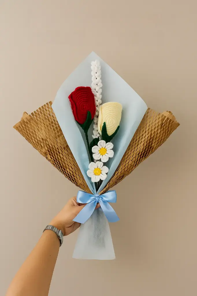 Red & White Rose Daisy Flower Bouquet
